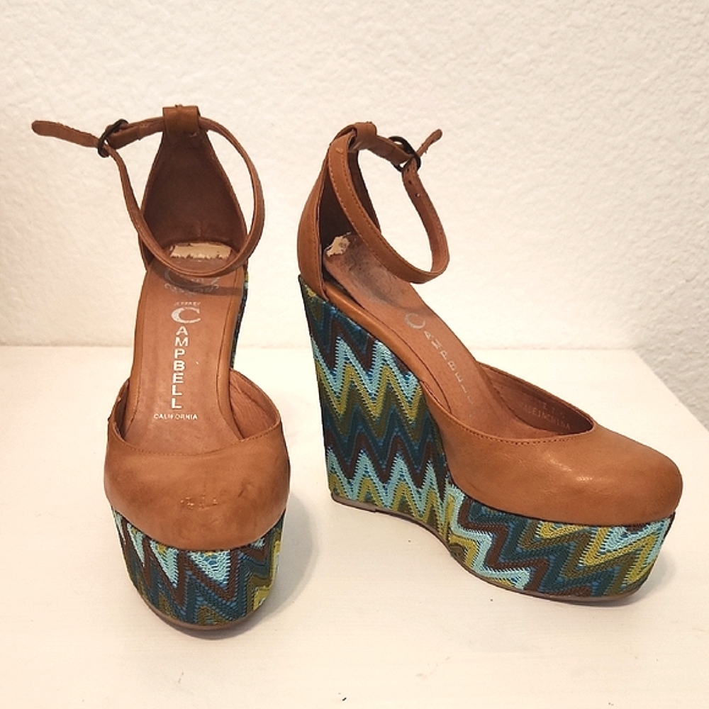 Jeffrey Campbell Brown and Blue Platform Shoes with Zigzag Sole